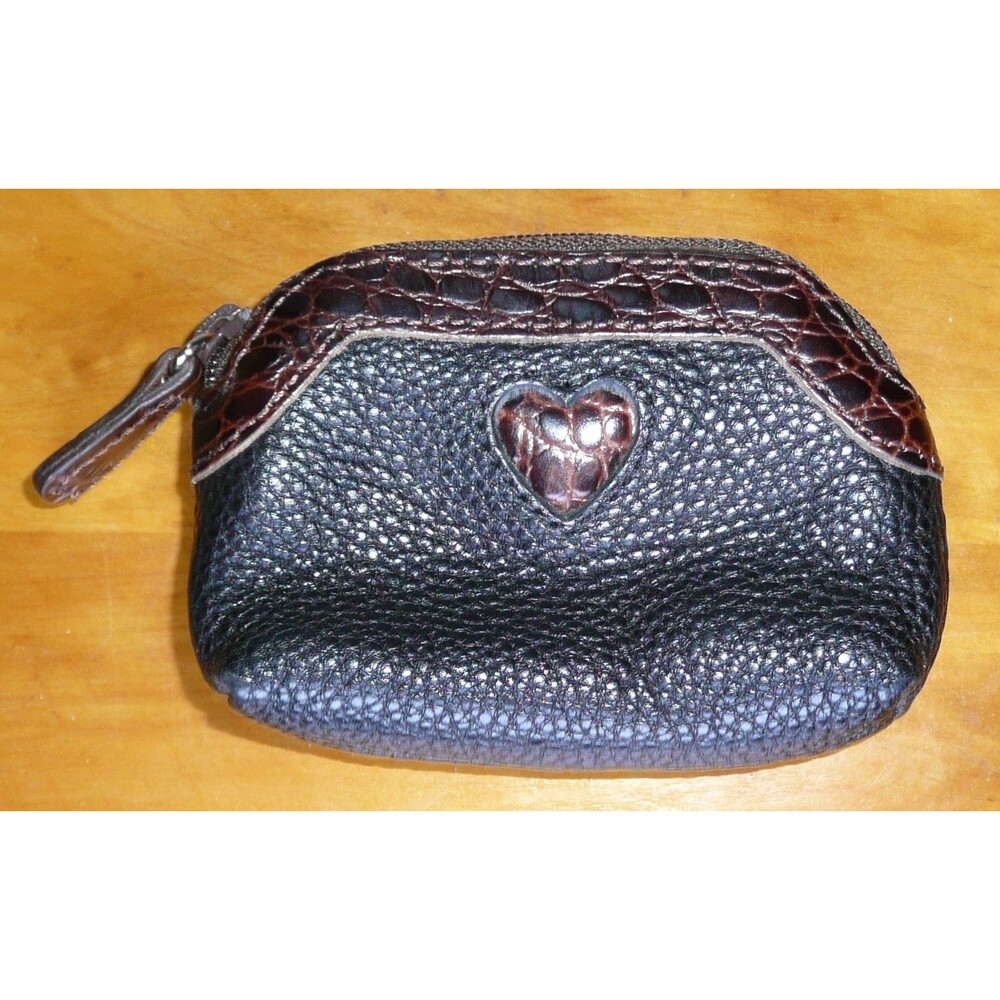 Brighton Heart Croc Embossed Brown/Black Zipper Coin Small Purse 4.5 X 3.5''